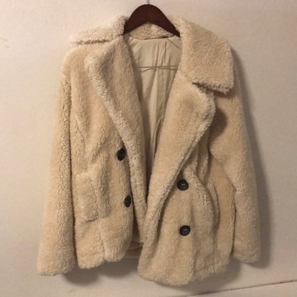 Teddy Fur Pea Coat Black Tradingbasis Top Teddy Fur Pea Coat